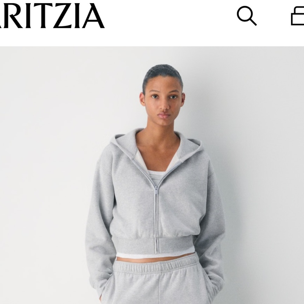 Aritzia | Gray Cozy Sweatfleece Perfect Crop Zip Hoodie